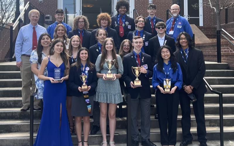 HCHS TSA - Pictured are the HCHS TSA members from left to right. Front row Melody Blomberg, Alissa Eitel, Zoey Heard, Sawyer Strickland, Catherine Nguyen, Gael Albarran, second row, Lexie Wheless, Landry Milner, Jonas Leard, Kylie Osborne, Benjamin Westmaas, third row, Adah Grace Johnson, George Waters, Brodie McDuffie, Riley Gaines, advisor Marvin McDuffie, back row, advisor Rob Elliot, Will Mancini, William Humphrey, and Torin McCurley.