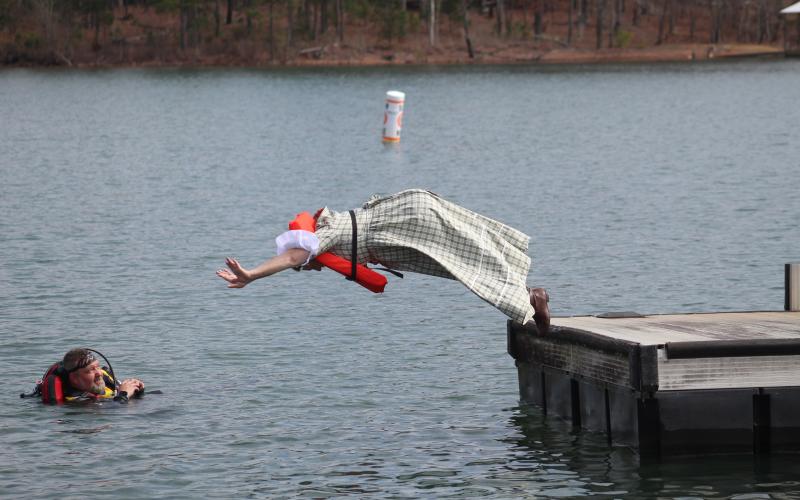 Representing the Hartwell Service League, April Garner raised the most money for her jump. Garner also entered into the costume contest and jumped into the water in a full-on Nancy Hart costume.