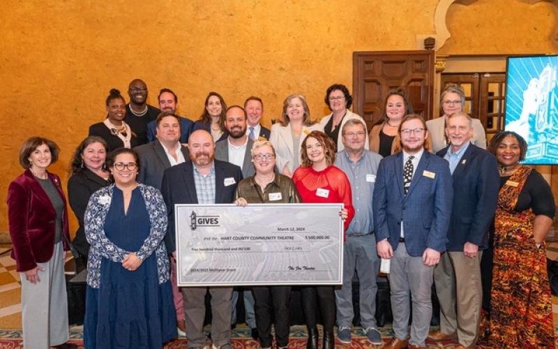 Officials from the city of Hartwell and the Hart County Community Theatre traveled to Atlanta to accept a community grant from the fabulous Fox Theatre.