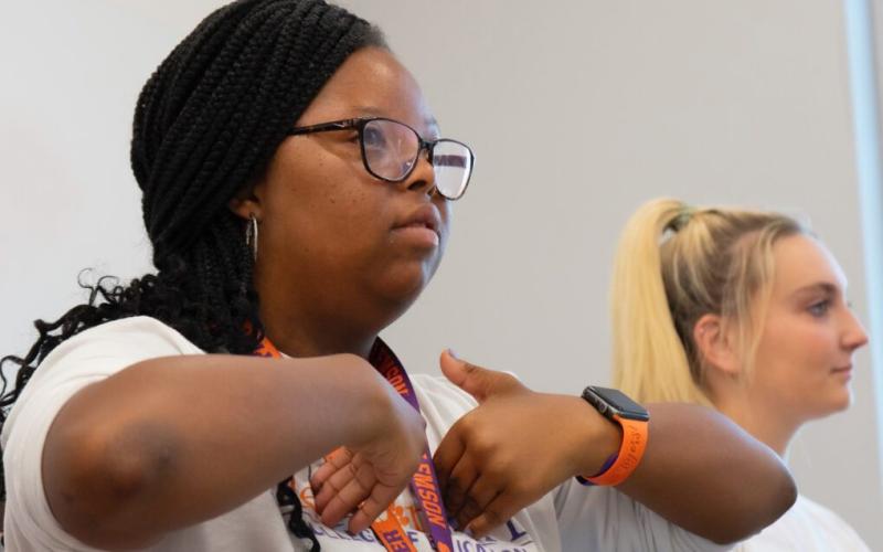 Hartwell’s Taylor Freeman became the first student to complete an American Sign Language course at Clemson University. Photo by Clemson News
