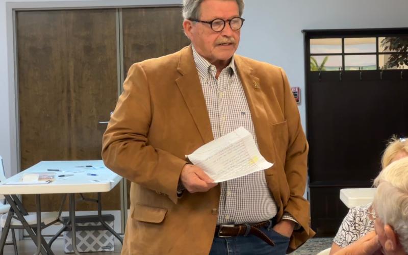 State Representative Alan Powell speaks before a packed house at the Hart County Property Owners Association meeting April 15.