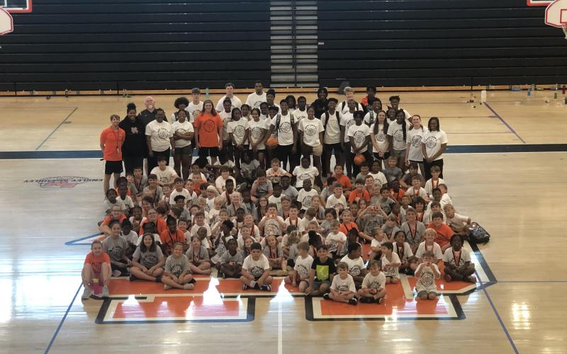 Pictured are the 138 campers plus current and former players and coaches who helped serve at the 2024 Bulldog Basketball Camp at Hart County High School on May 28-30.
