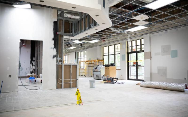 Construction continues on TFC’s new Screaming Eagle Cafe which will open for students this fall.