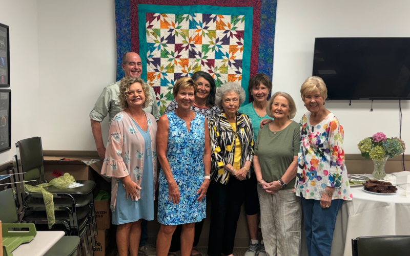 On the right, the Hart County Library Board of Trustees. Back row:  Richard Sanders (library director), Rita Smith (library board Treasurer), Kathy Maynard. Front row:  Jennifer Carter, Susan Nock, Nancy Clark (library board Chair), Linda Manning (library board Secretary), Gail Cross.