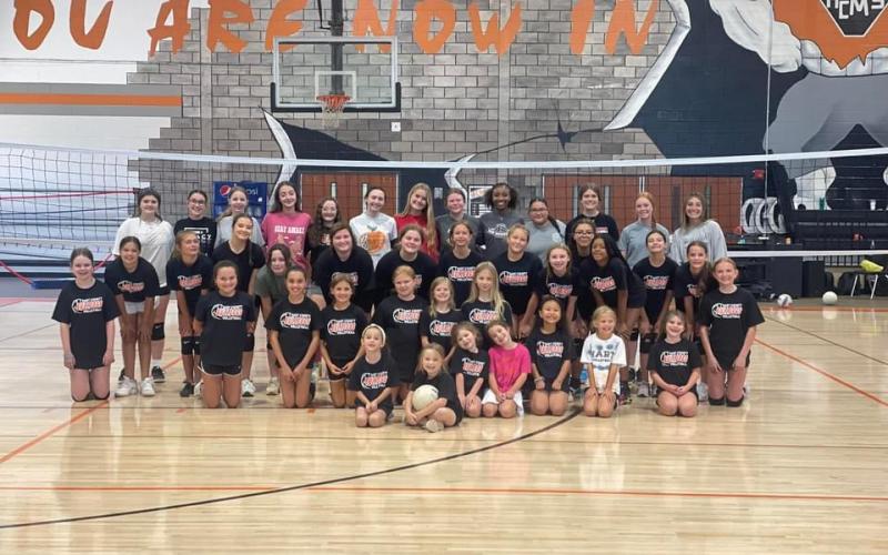 Pictured are the 30-plus campers and 15-plus Hart County High School Volley Dogs who attended the third annual Kids Volleyball Camp at Hart County Middle School on June 24-26.