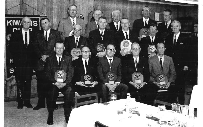 Taken around 1950, a year after receiving its charter, are the founding members of the Hartwell Kiwanis Club. The club will celebrate its 75th anniversary on Aug. 29 at Casa Grande.