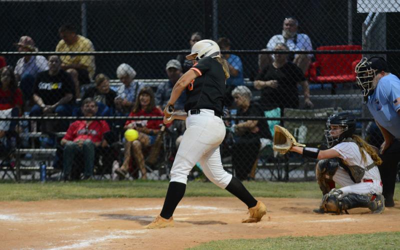 Sophomore designated hitter Ava Carey (pictured) and junior first baseman Kinsley Duncan both pick up hits in the top of the fourth inning to help score the lone two runs Sept. 10.