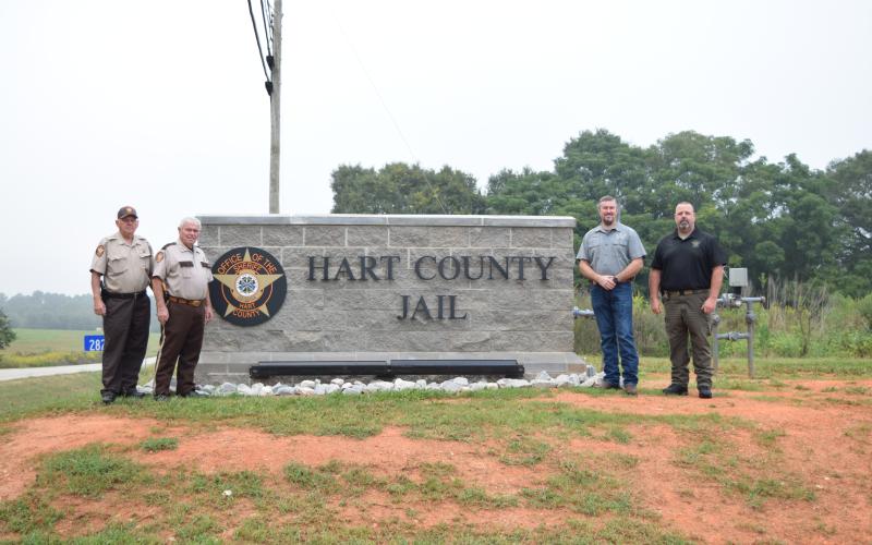 The outgoing and incoming leadership of the Hart County Sheriff’s office took The Sun on a tour of the new jail. Pictured above (from left to right): Chief Deputy Tommy Whitmire, Sheriff Mike Cleveland, Captain Chris Carroll and Investigator Joseph Haley. Photo by LaDonna Harris