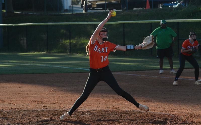Junior pitcher Emma Mitchell goes all six innings allowing 11 hits, three earned runs, and five punch outs on Oct. 2.