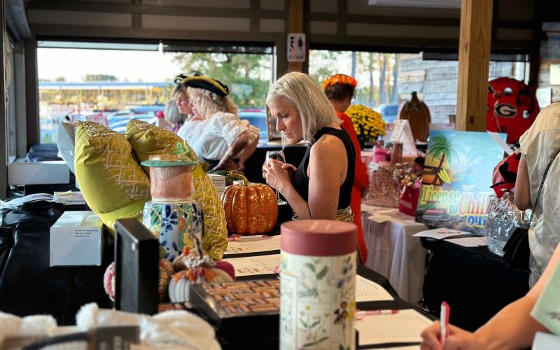 Ellen East perusing items available for auction at the Pink Partini Gala, to benefit Hart County women and children with cancer.