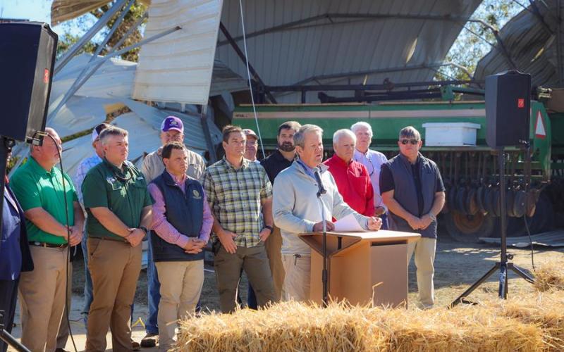 At a Friday press conference in Soperton, Gov. Brian Kemp announced the redirecting of $100 million to provide disaster relief financial support for farmers and debris cleanup for timber producers impacted by Hurricane Helene.