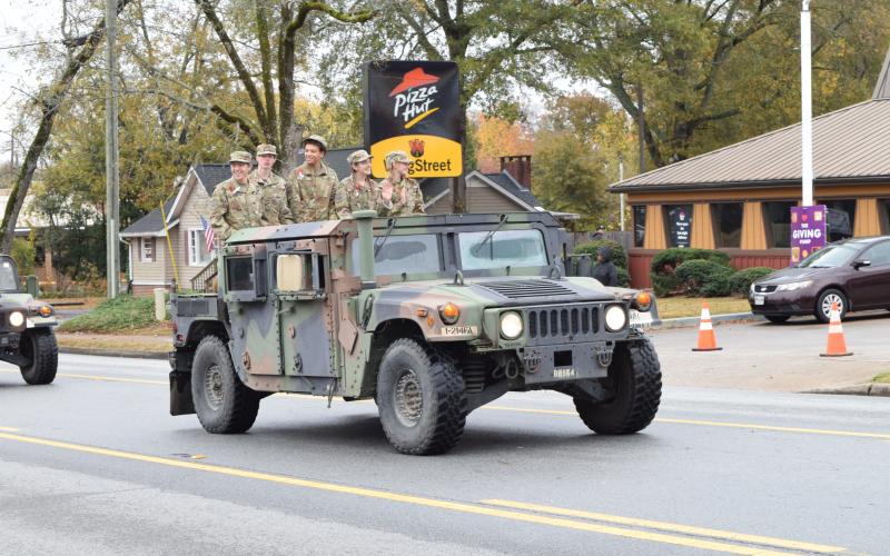 Members of the Hart County High School JROTC ride through Hartwell during the 2023 Veterans Day Parade.