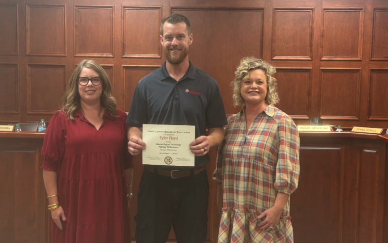 Tyler Floyd, Marine Engine Technology Teacher, Hart County High School was recognized as a stellar performer by the Board of Education.