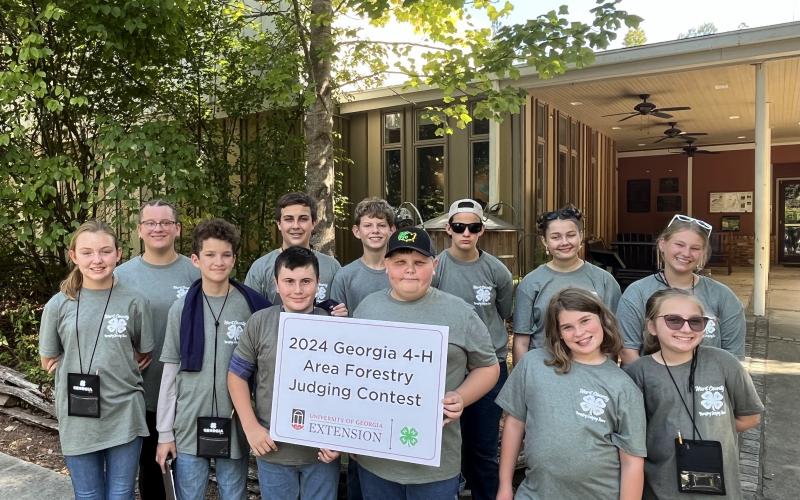The Hart County 4-H team competed well at Forestry Field Day in Athens. Pictured above ront row (from left to right):  Millie Colson, Brantley Little, Luke Harrell, Easton Saylors, Evie Johnson, and Paisley Warren. Back row (from left to right):  Grace Wilson, Lukas Smith, Lincoln Daniel, Phoebe Cain York, Ashleigh Jones, and Paige Wilson.
