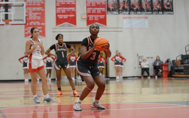 Junior forward Kiasia Montgomery tallies 21 points, six rebounds, and three steals in the dominate 62-27 win over the Lady Patriots of Oglethorpe County on Nov. 26.