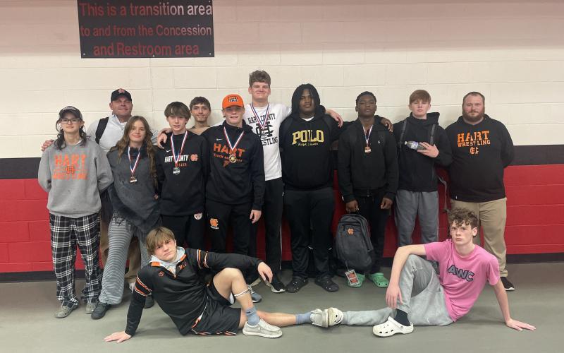 Pictured are the Hart County High School Mat Dogs as they had multiple first, second, and third place placers and also placed fifth as a team at the Arrowhead Classic on Dec. 14.