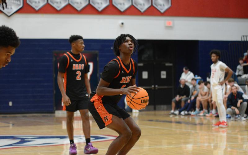 Pictured is junior forward Ramarcus Simpson at the free throw line in the 80-75 loss at Powdersville on Dec. 17.