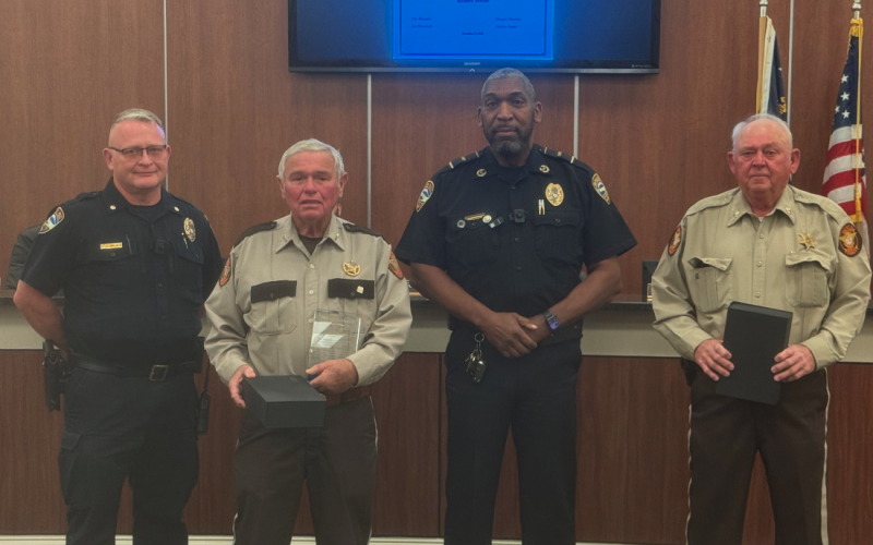 Pictured above (from left to right) Hartwell Assistant Chief of Police Stan Sayer, Hart County Sheriff Mike Cleveland, Hartwell Police Chief Anthony Davis, and Hart County Chief Deputy Tommy Whitmire.