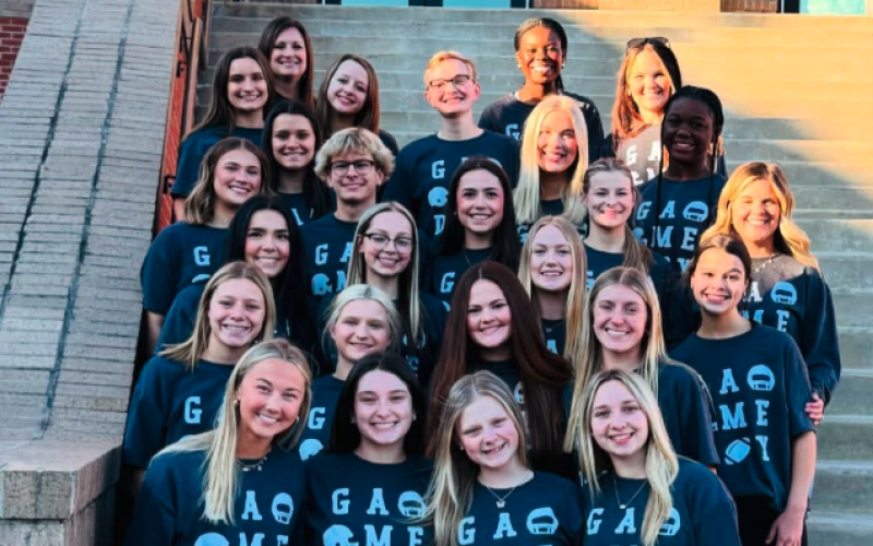 First row from left is Makenna Seawright, Morgan Freeman, Emily Bowers, and Briana Blewitt. Second row from left is Kashae Rucker, Samantha Wilson, Lake Carter, and Lyra Osborne. Third row from left is Landry Wheless, Katelyn Bryant, Olivia Bledsoe, and Kaylee Nelson. Fourth row from left is Natalee Davis, Ayden Mercer, Scarlett Lewis, Ashlyn Adams, and coach Mollie Payne. Fifth row from left is Baylee Graham, Morgan Simmons, and Khalis Blackwell. Sixth row from left is Bree Dickerson, Sierra Fleeman, Hudso