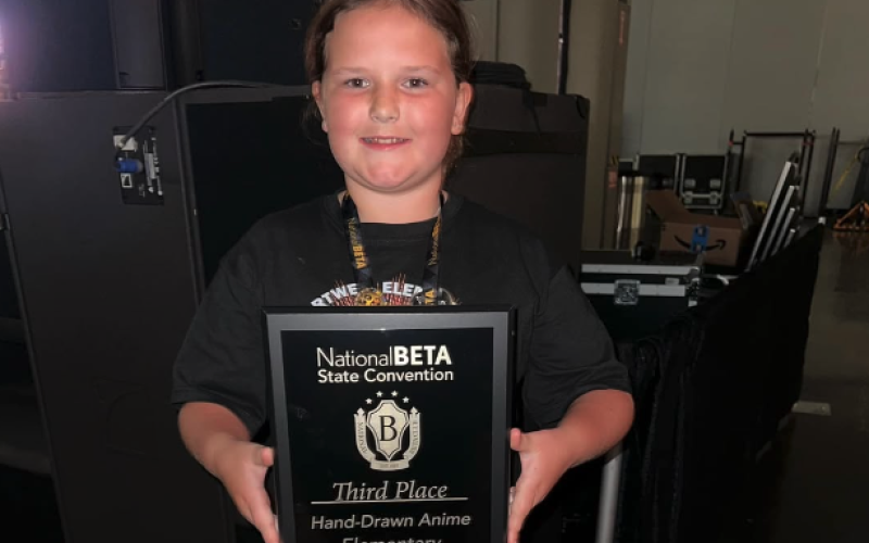 Fifth grader McKenna Crocker was honored with a third place distinction in hand drawn Anime at the National Beta state convention.