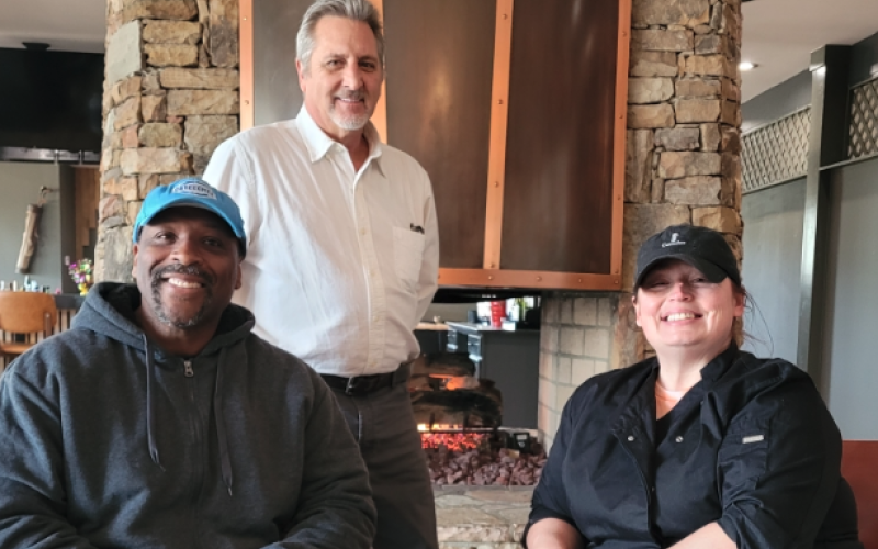 (Front row, L-R) Tony Thorton, chef lead/assistant manager, and Tamra Woody, chef, along with (back row) Ivan Von Neibart, executive chef/restaurant manager, are working to restore Cateechee Golf Club and Waterfall Grille back to its original glory after being Cateechee Ranch and Whispering Irons. Photo submitted by Tony Thornton.
