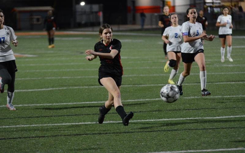 Autumn Ayers scores a goal in the 8-0 win over Banks County on Feb. 13.