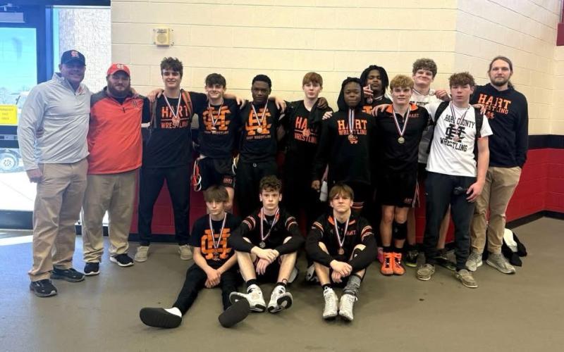 Pictured are all 12 Mat Dogs who advanced to Sectionals after making it out of the Area Traditionals at Stephens County High School on Feb. 1.