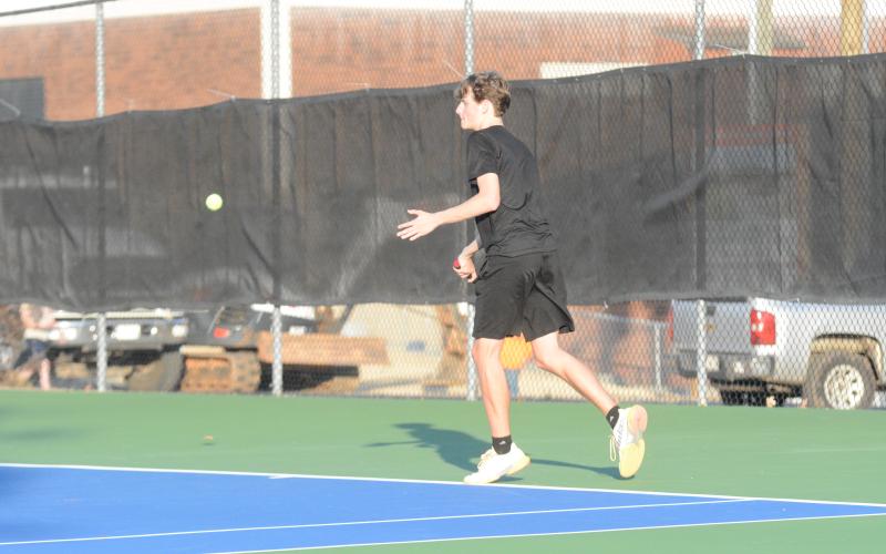 Jackson Daniel captures the win at No. 2 singles, 6-4, 6-0 to help elevate his team to a 4-1 win over East Jackson and help his team remain undefeated in region play on Feb. 25.