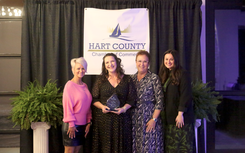 Chamber Ambassador and Board Member Jennifer O’Neal was named the Chamber Volunteer of the Year at the Hart County Chamber of Commerce banquet Feb. 21. Pictured are (L-R) Chamber Ambassadors Kassidy Sanders, Volunteer of the Year Jennifer O’Neal, Christine Parker and Emma Durfee.