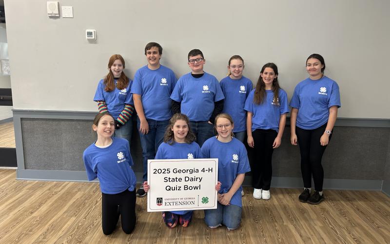 Pictured during the state Dairy Quiz Bowl competition at Rock Eagle are (front row, L-R) Lynlee Pilgrim, Evie Johnson and Calleigh Coggins; and (back row, L-R) Gracie Ricks, Lukas Smith, Rhett Wallace, Millie Colson, Marisa Berelc and Ashleigh Jones.