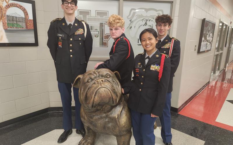 Pictured (L-R) are Hart County High School JROTC Academic Team members Torin McCurley, Ethan Stovall, Esther Chin, and Jackson Carter. Not pictured is Kamron Montgomery. Photo by Grayson Williams.