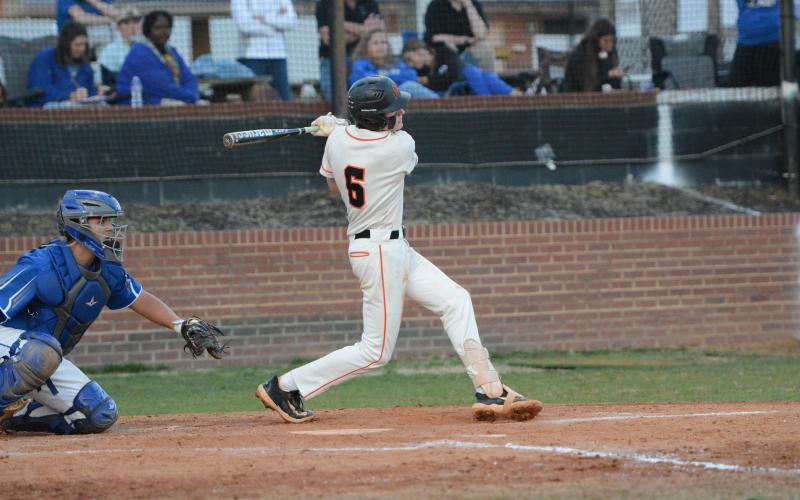 Sophomore infielder Crew Franklin collected three runs batted in and one run in the double header against the Tigers of Washington Wilkes on March 14. (Photo/Benjamin London)