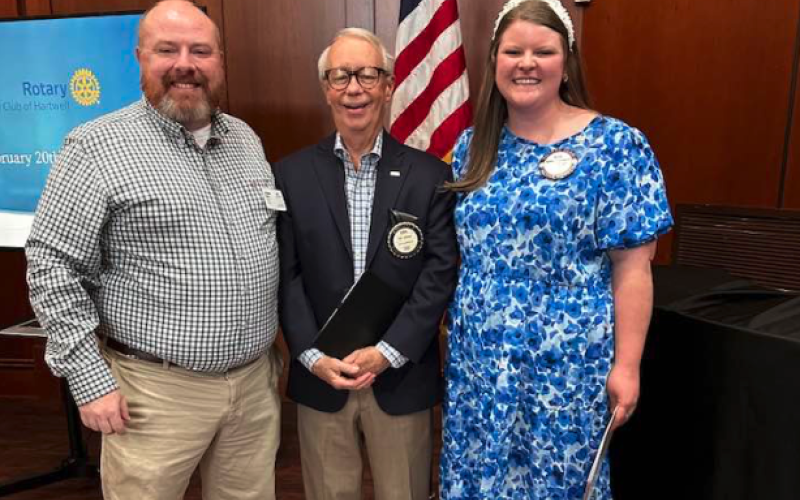 Pictured during the Rotary Club of Hartwell’s Feb. 27 meeting are (L-R) President Jason Ford, Membership Chair Earl Johnson and newest member, Rose Scoggins.