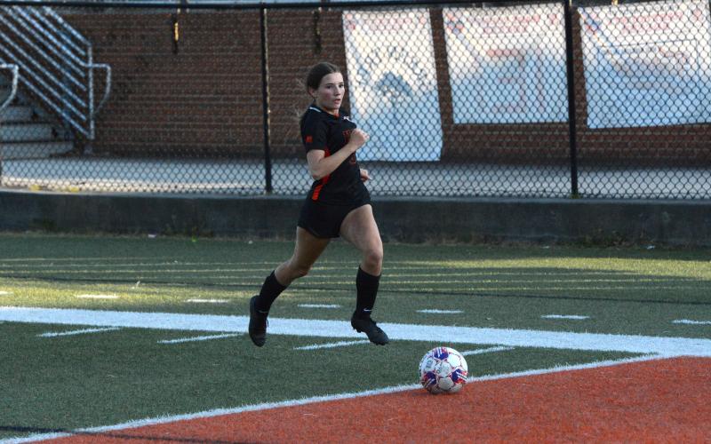 Forward Autumn Ayers had a brace in the 10-0 mercy-rule win over the Lady Bulldogs of Thomson on April 18. (Photo/Benjamin London)