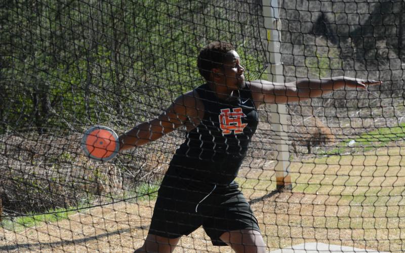 Freshman Bryce Fouch placed first in discus at the Stephens County home meet March 27. (Photo/Benjamin London)