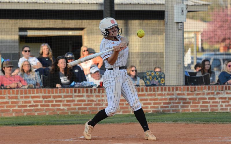 Sophomore infielder Carly Dutton had one run, batted two runs in and helped turn multiple double plays defensively in the 17-6 loss and 13-8 win against Elbert County. (Photo/Benjamin London)