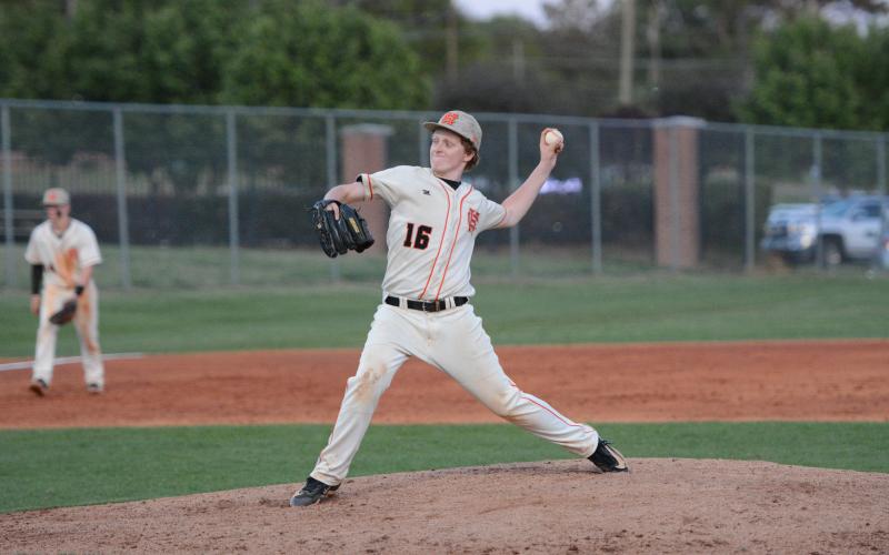 Sophomore pitcher Cole Ballard pitched four and two-thirds of relief and allowed six hits, two earned runs and struck out two in the 9-7 loss at Prince Avenue on April 11. (Photo/Benjamin London)