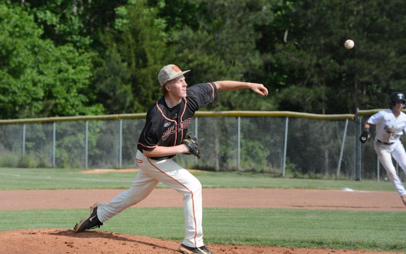 Sophomore pitcher Cole Ballard came in relief and pitched 4.2 innings, allowed one hit, one earned run, issued three walks and struck out five in the 4-3 loss in game one. (Photo/Benjamin London)