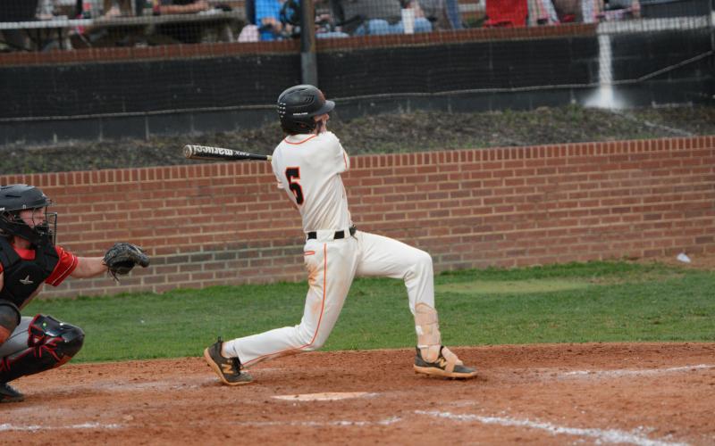 Sophomore infielder Crew Franklin helped start the potential rally by reaching on an error in the bottom of the seventh in the game three 7-5 loss to Stephens County on April 4. (Photo/Benjamin London)