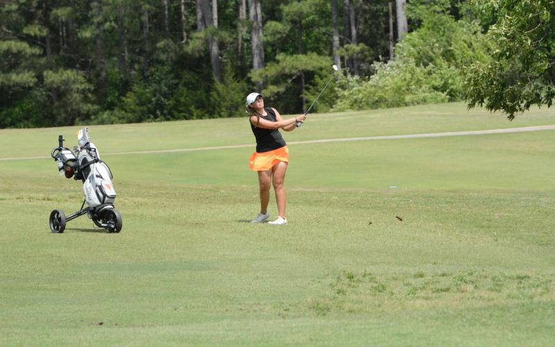Sophomore Emma Shiflet as she was the low medalist in the tournament as she shot a 75. (Photo/Benjamin London)
