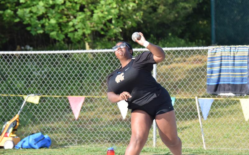 Senior Endiya Burton who placed third in shot put. (Photo/Shane Scoggins, Franklin County Citizen Leader)