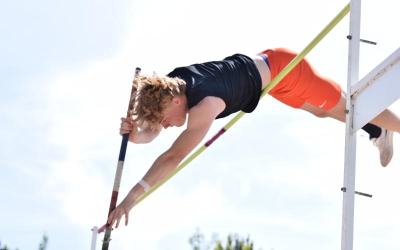 Senior Harrison Krause placed second in pole vault at the Region 8-AA meet on April 19 in Carnesville.  (Photo/Shane Scoggins, Franklin County Citizen Leader)