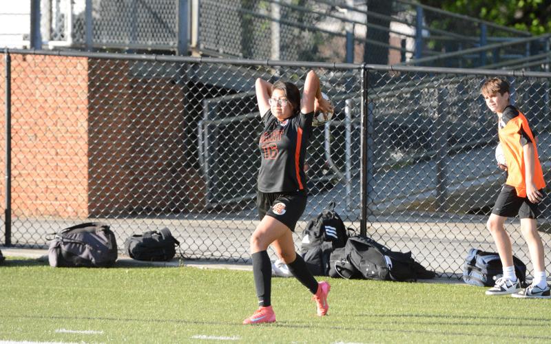 Kami Martinez scores the lone goal in the 3-1 loss to the Lady Devils of Elbert on April 15. (Photo/Benjamin London)