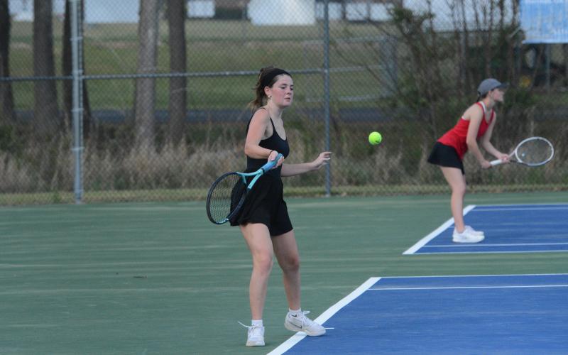 Mary Charlotte Gordon picked up the lone match win for the Lady Dogs at No. 2 singles, 6-6 (7-5) and 6-2 in the 4-1 loss to Madison County on April 3. (Photo/Benjamin London)