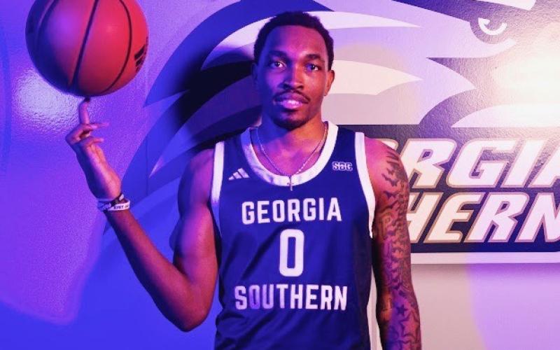 Shone “Spudd” Webb sports his new uniform after committing to Georgia Southern April 3. (Photo submitted by Georgia Southern Athletics)