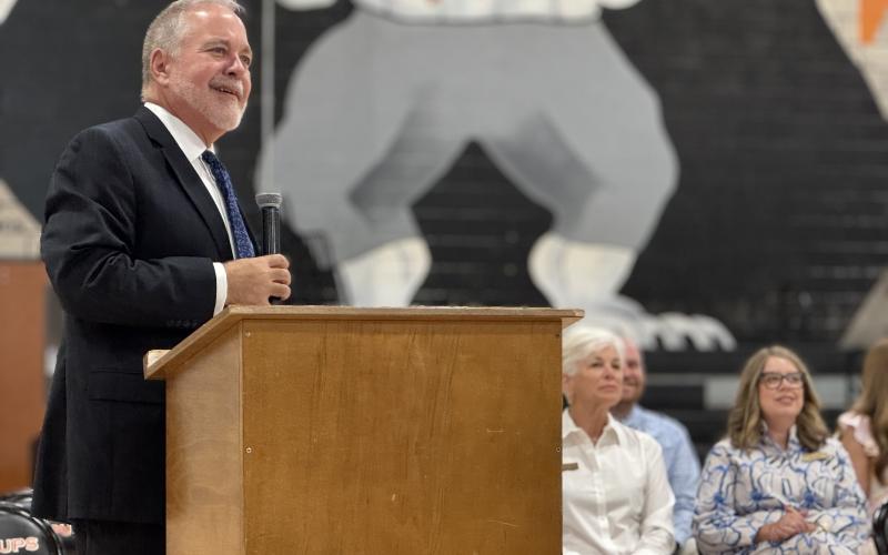 Woods speaks to the crowd during the ceremony. (Photo/Adriana Cascio)