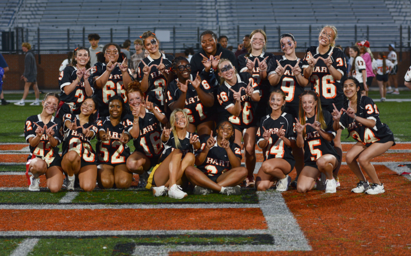 Pictured is the Class of 2025 celebrating after a 22-20 win over the Class of 2026 in the annual Powderpuff game May 7. (Photo/Benjamin London)