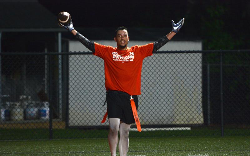 Tyler Barber celebrates after scoring a touchdown. (Photo/Benjamin London)