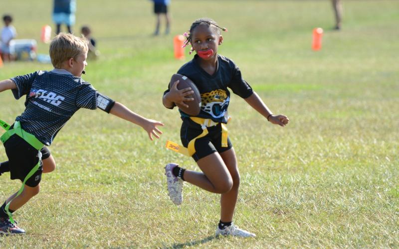 Close to 200 players have competed in season two of NFL Flag Football at the Bell Family YMCA in Hartwell. Teams that are participating this year are the Raiders, Jaguars, Lions, Cowboys, Panthers, Broncos, Falcons, Rams, Ravens, Chiefs and Bills. (Photo/Benjamin London)