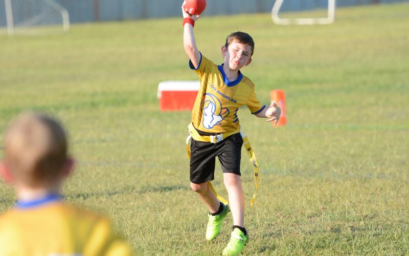 Close to 200 players have competed in season two of NFL Flag Football at the Bell Family YMCA in Hartwell. Teams that are participating this year are the Raiders, Jaguars, Lions, Cowboys, Panthers, Broncos, Falcons, Rams, Ravens, Chiefs and Bills. (Photo/Benjamin London)